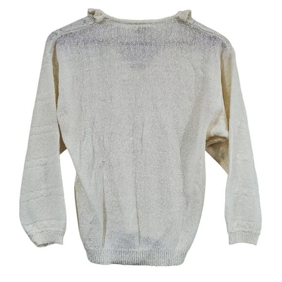 Vintage Sweater Womens Medium 70s Cream Ruffles Cottage Coquette Preppy Neutral - Picture 2 of 8